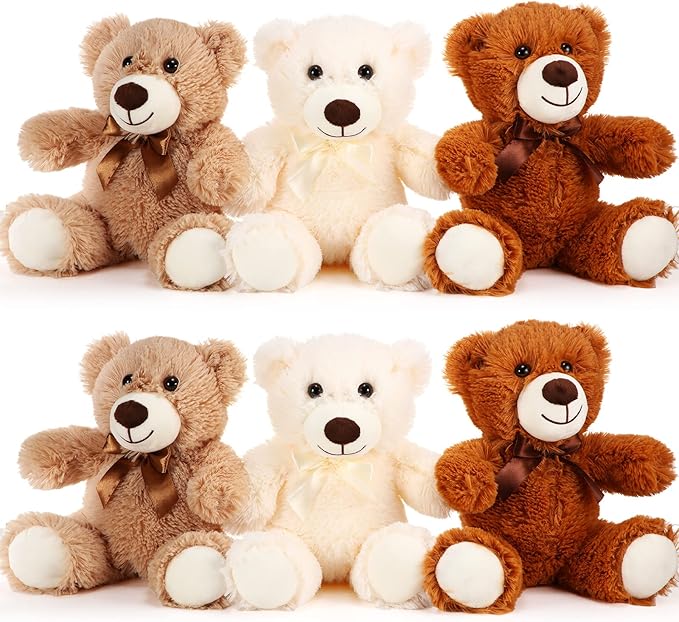 HyDren 6 Pcs Bears Bulk Stuffed Animal Small Bears Baby Shower Bears Plush Toys Employee Appreciation Easter Graduation Gifts(White, Brown