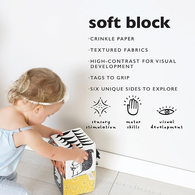 Wee Gallery Soft Block, Woodland - Sensory Stimulation Baby Toy 0-3-6-9-12-24 Months