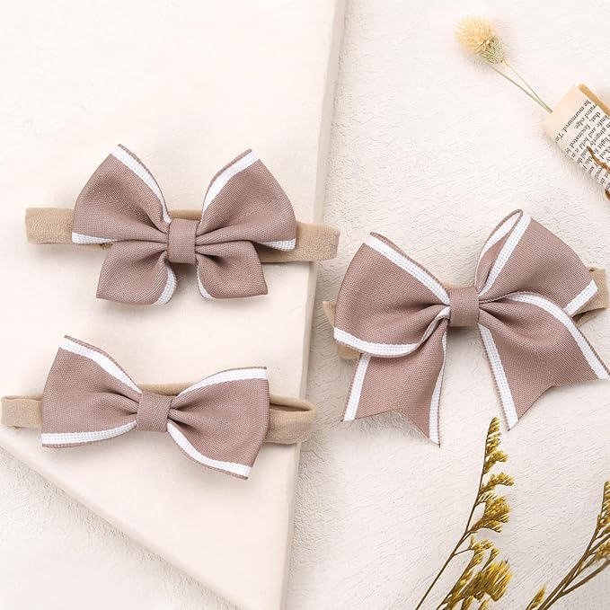 4" Baby Bows, 3pcs Elastic Nylon Headbands Handmade Newborn Bows