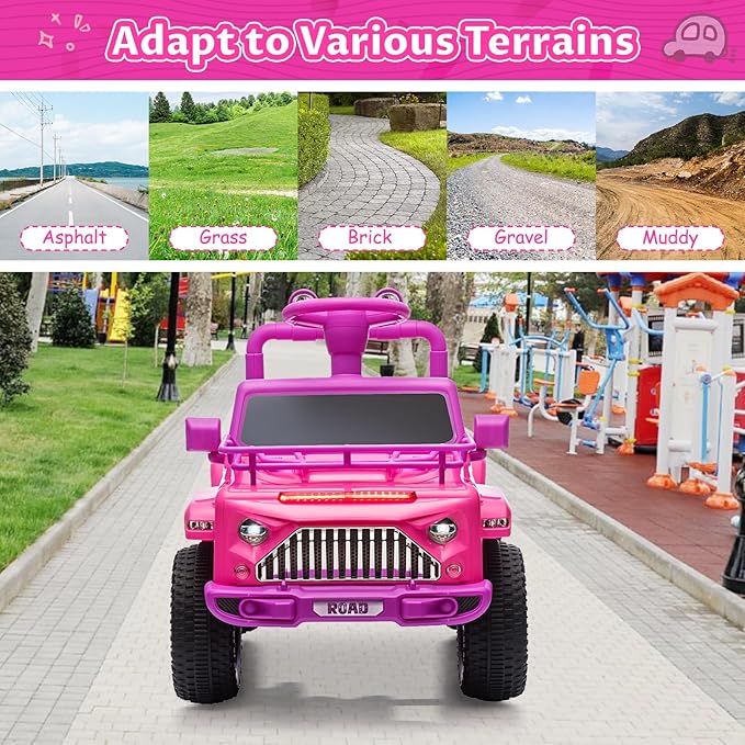 Hetoy 6V Ride On Car for Toddlers - Battery Powered Electric Car for Kids with Music, LED Light 4 Wheels 3-6 Years,