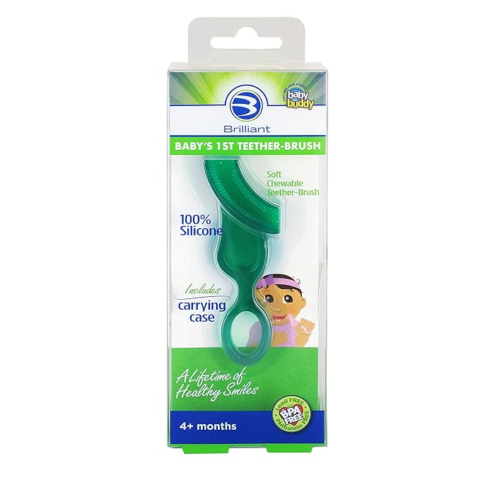 Brilliant Oral Care Baby?Ös First Toothbrush, Smooth Silicone Bristles Gently Clean Tender Teeth and Gums 4+ Months, 1 Pack