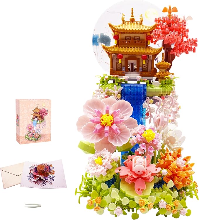 Micro Building Blocks Sets,Chinese Flower House Architecture and Cherry Blossom Bonsai Tree Building Toys for Adults,Japanese Sakura House Model,Creative Mini Bricks Gift for Kids 14+,2888 PCS