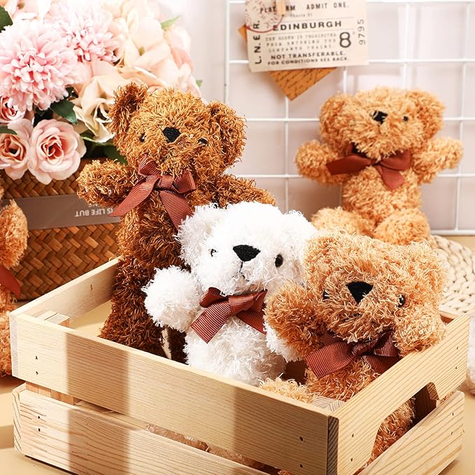 HyDren 18 Pack 8 Inch Bear Stuffed Animal Plush Bears Toys Bulk Soft Bear Doll for Christmas Wedding Birthday Decorations Baby Shower Party Favors(White, Light Brown