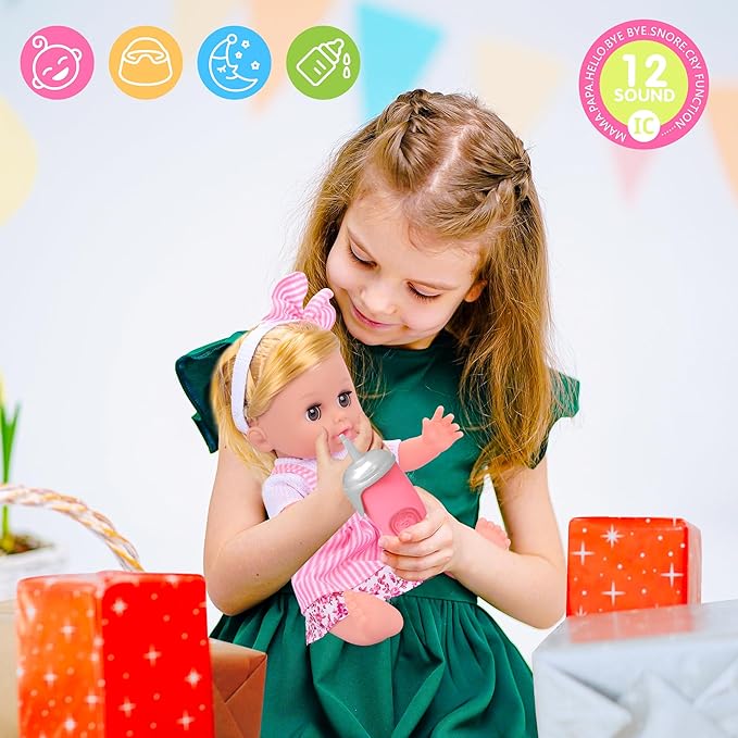 Baby Care & Hair Salon Doll Toy Set, 35PCS Doll Playset 14'' Baby 3 4 5 6+