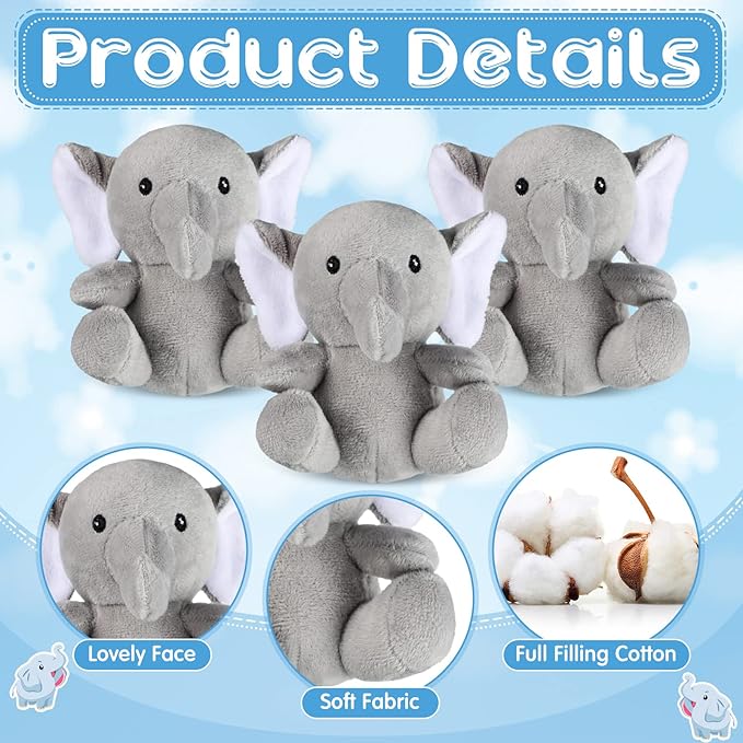 HyDren 8 Pcs Plush Mini Elephant Stuffed Animal Toys 4
