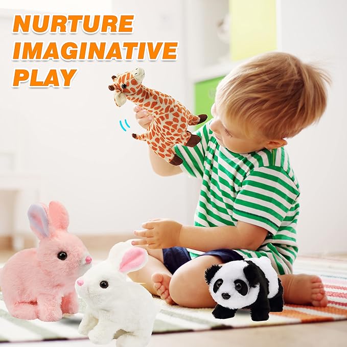 Hopearl Hopping Rabbit Interactive Electronic Pet Plush Bunny Toy with Sounds and Movements Animated Walking Wiggle Ears Twitch Nose Gift for Toddlers Birthday, Pink 7''
