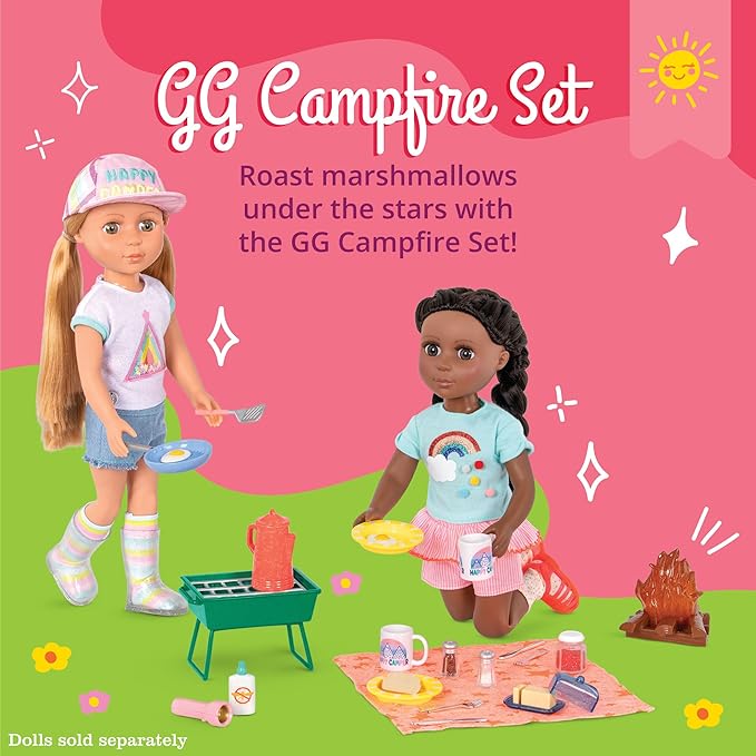 Glitter Girls– Campfire & Portable BBQ Grill Set – Marshmallows, Toasting Sticks 14-inch Doll 3 and
