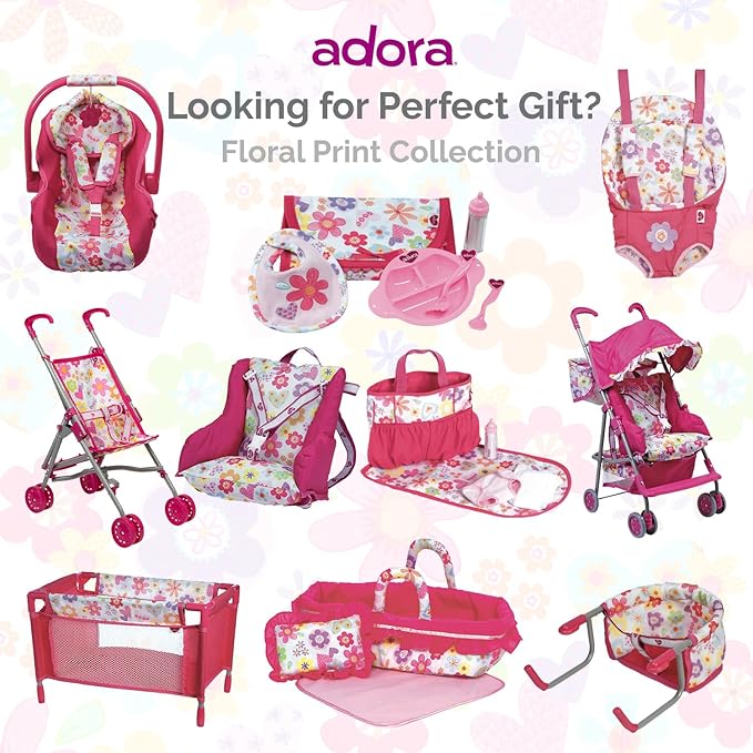 Adora Baby Doll Car Seat with Removable Seat Cover - Machine Washable, Fits Most Dolls & Plush Animals Up To 20” 2+ -