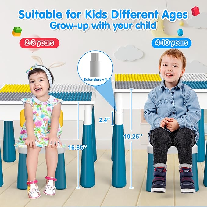 Toddlers Kids Table and Chair Set: Activity Table with 152Pcs 4 Chairs 3-10 Year