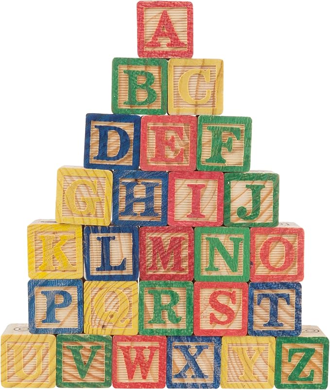 Hey! Play! ABC and 123 Wooden Blocks- Alphabet Letters and