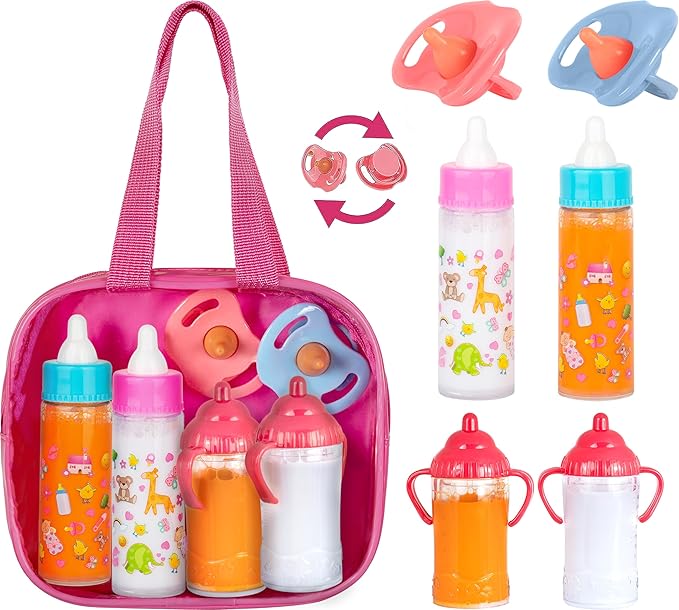 fash n kolor®, My Sweet Baby Disappearing Doll Feeding Set | Baby Care 6 Piece Doll Feeding Set for Toy Stroller 2 Milk