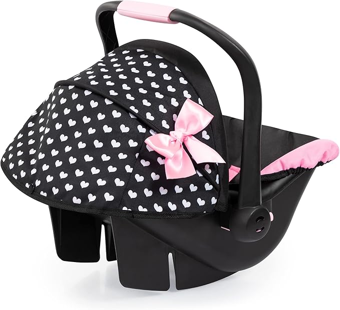 Bayer Design Dolls: Deluxe Car Seat: Hearts Black & Pink - Pretend Play Accessory for Dolls/Plushes Up to 18", Ages 3+