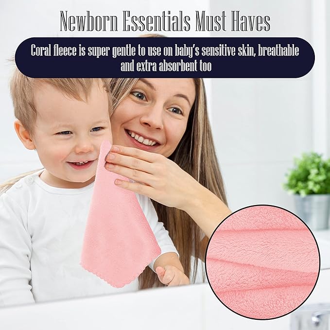 32 Pack Baby Washcloths - Luxury Coral Fleece 10x10 Inch