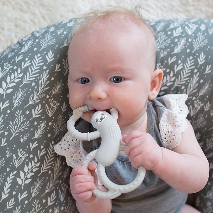 Dr. Brown's Flexees Gray Sloth, Soft 100% Silicone Baby Teether 3m+