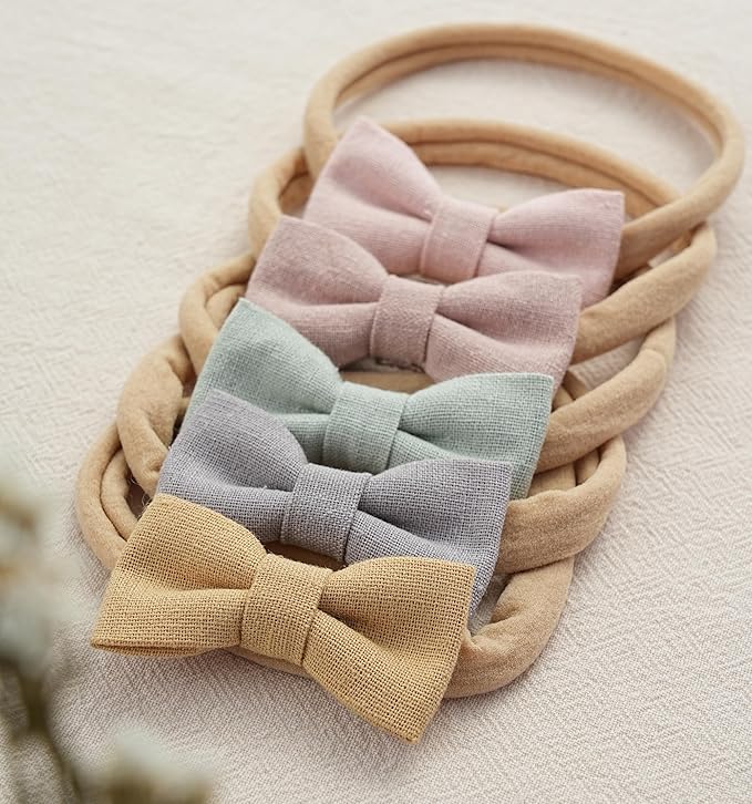Fancy Clouds Baby Girl Bows and Headbands,10 Pack of Stretchy Soft Nylon Hairbands Hair Bows for Newborns