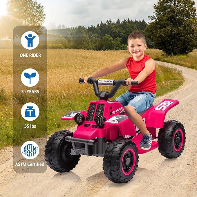 Hetoy 6V Kids Ride On Electric ATV, Ride Car with LED Headlights 1-3 Boys