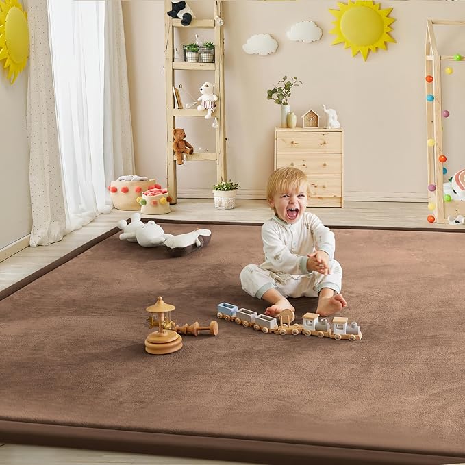 Baby Play Mat Coral Velvet Nursery Rug - 9’2” X 6’7” Memory Foam Area Rug Soft Padded Carpet