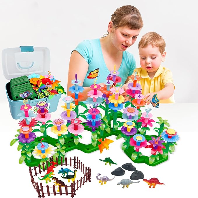 Birthday Toys Gifts for 2 3 4 5 6 Years Old Toddlers Boys Girls (167PCS), Dinosaur Flower Garden Building Blocks 2+
