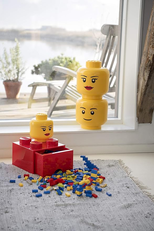 Room Copenhagen, LEGO Storage Heads Stackable Storage Container - Buildable Organizational Bins for Kid’s Toys and Accessories - 6.30 x 6.30 x 7.28in - Small, Girl, Holds 250 Bricks