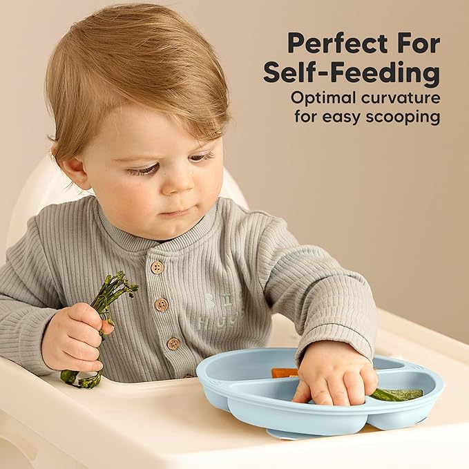 KeaBabies Suction Plates for Baby, Toddler - 3-Pack 100% Silicone Toddler Plates, Divided Baby Plates with Suction, Silicone Plates for Baby, Kids, BPA-Free, Microwave, Dishwasher Safe (Alps)