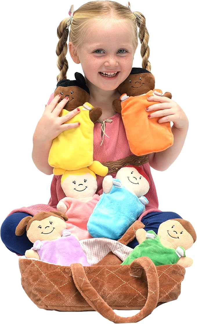 Basket of Babies Plush Baby Doll Set with Removable Clothing - Multicultural Diversity Baby Doll Toys for Boys and Girls with 6 Soft Baby Dolls, Interchangeable Clothing