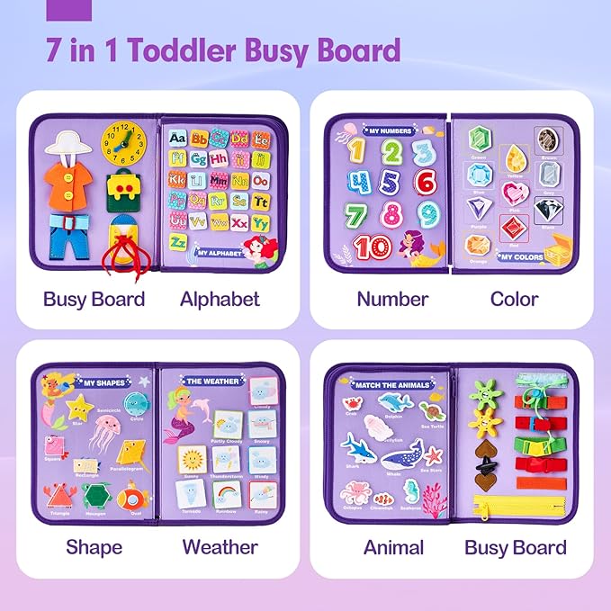 hahaland Busy Board - Montessori Toys for 3 Year Old Girl Bithday Gift Ideas 7 in 1 Preschool