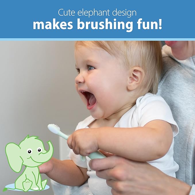 Dr. Brown's Infant-to-Toddler Toothbrush, Soft and Safe Baby Training Brush, Elephant, Mint, 0-3 years (Styles May Vary)
