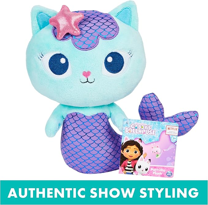 Gabby's Dollhouse, 8-inch Mercat Purr-ific Plush Toy 3 and