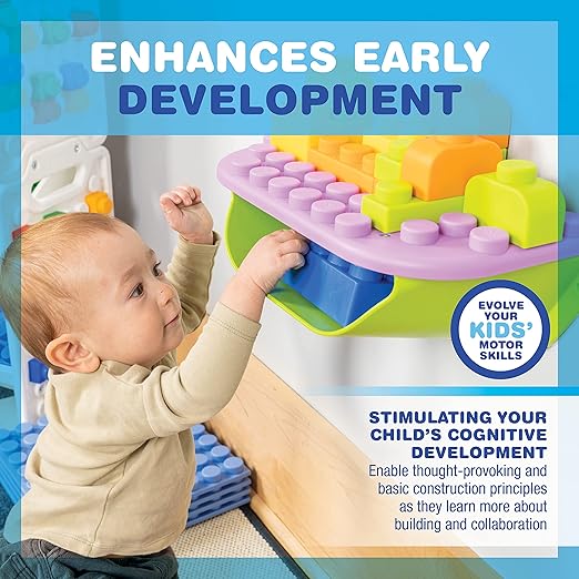 UNiPLAY Building Blocks Daycare Play Shelf with Storage 11 Piece Set, Sensory Toys Storage Bin and Play Shelf for Teething Baby Starter Learning Building Blocks 3 Months