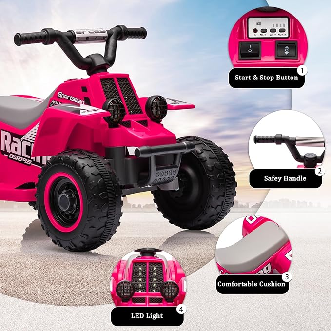 Hetoy 6V Kids Ride On Electric ATV, Ride Car with LED Headlights 1-3 Boys