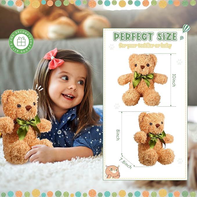 HyDren 15 Pieces Plush Stuffed Bears, 10 Inch Cute Soft Stuffed Bear Toy with Bow Tie for Graduation Baby Shower Christmas Birthday Party Gift Favors (Golden