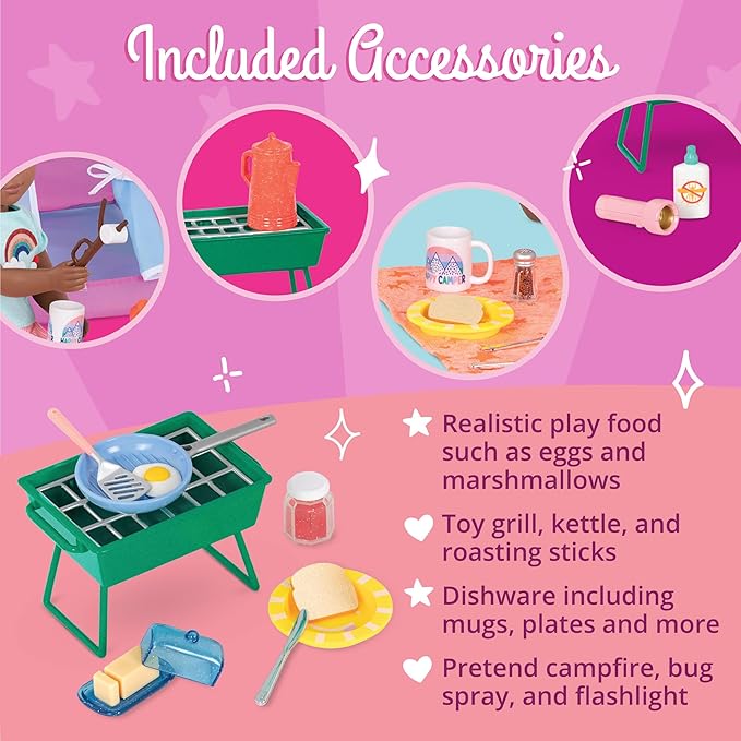 Glitter Girls– Campfire & Portable BBQ Grill Set – Marshmallows, Toasting Sticks 14-inch Doll 3 and