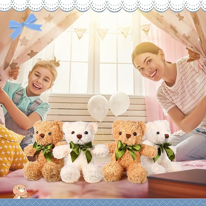 HyDren 15 Pieces Plush Stuffed Bears, 10 Inch Cute Soft Stuffed Bear Toy with Bow Tie for Graduation Baby Shower Christmas Birthday Party Gift Favors (Brown
