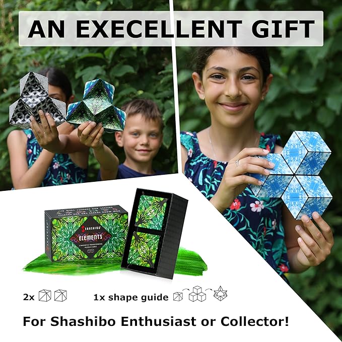 SHASHIBO Shape Shifting Box - Award-Winning, Patented Fidget Cube w/ 36 Rare Earth Magnets 70 Shapes, 2 pack)