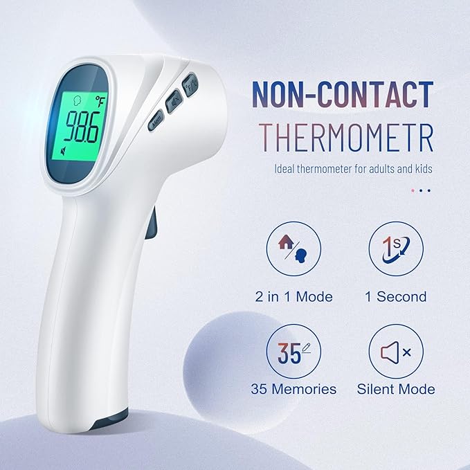 Touchless Thermometer for Adults, Digital Infrared Thermometer Gun with Fever Alarm 2 in 1 Mode,