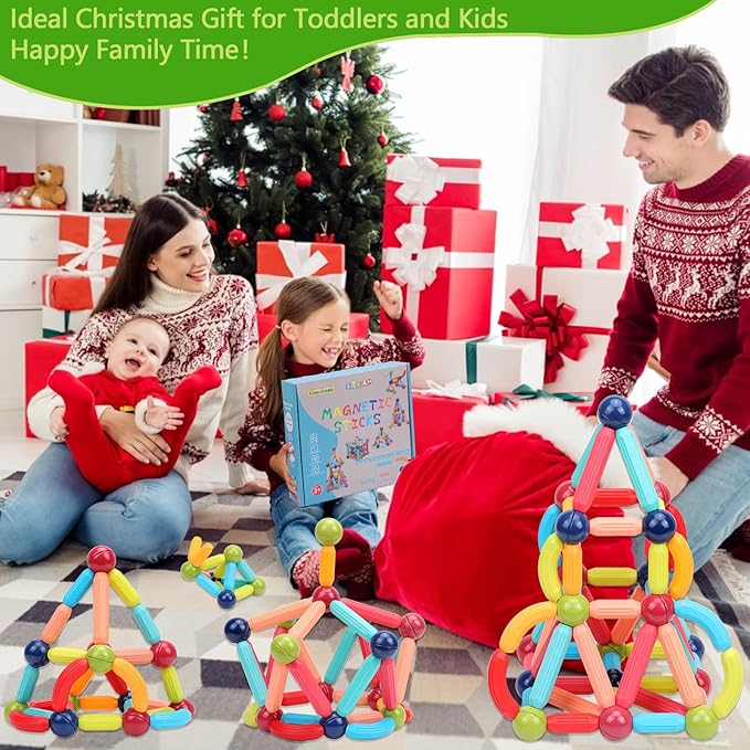 COUOMOXA 74 PCS Magnetic Blocks Sticks Construction Building, Learning Education Stem Preschool Toddler Kids Toys for 3+ Year Old
