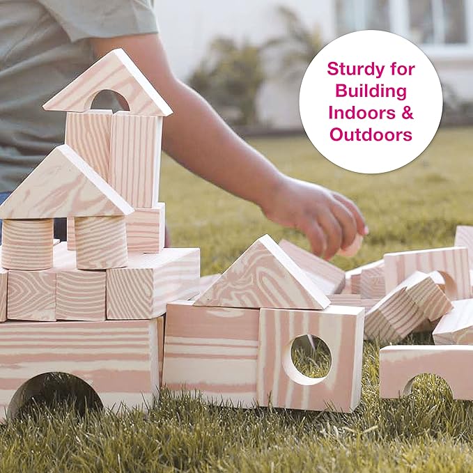 Edushape Wood-Like Soft Baby Blocks for Toddlers 1-3, 32 Pieces Big Size - Edu-Blocks Soft Blocks Foam Blocks