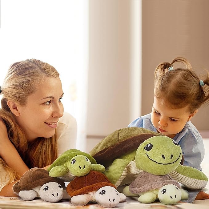 IKASA Mommy Sea Turtle Stuffed Animal Mom and Baby Plush Toy, Cute 15" Soft Small Mama Family Set Toy with Little Babies