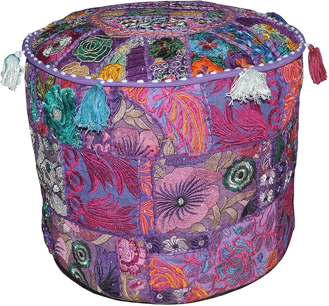 THE ART BOX Cotton Patchwork Vintage Boho Embroidered Bean Bag Seating Pouf Covers Ottoman Kids Stool Decorative Chair Boho Home Décor (14x22 Inches, Cover Only)