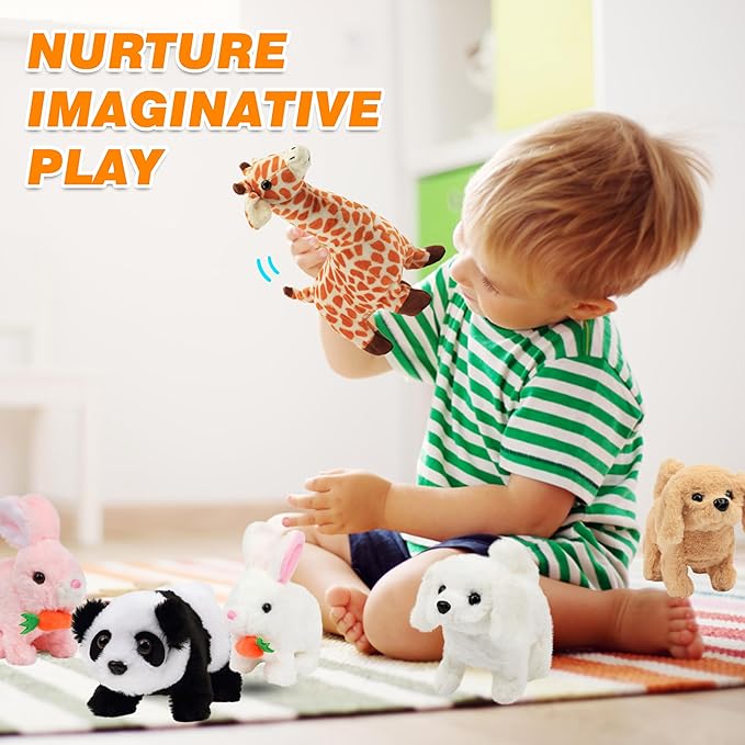 Hopearl Hopping Rabbit with Carrot Interactive Electronic Pet Plush Bunny Toy with Sounds and Movements Animated Walking Wiggle Ears Twitch Nose Gifts for Toddlers Birthday, White 7''