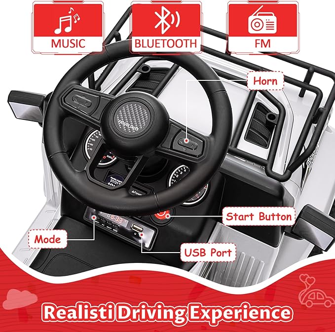 Hetoy 6V Ride On Car for Toddlers - Battery Powered Electric Car for Kids with Music, LED Light 4 Wheels 3-6 Years,