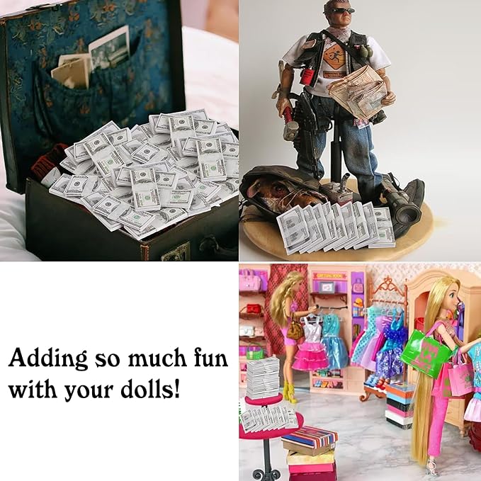 FOIMAS 180pcs 1:12 Miniature Scene Dollars Fake Bills for Dollhouse Scene Model Craft Supply