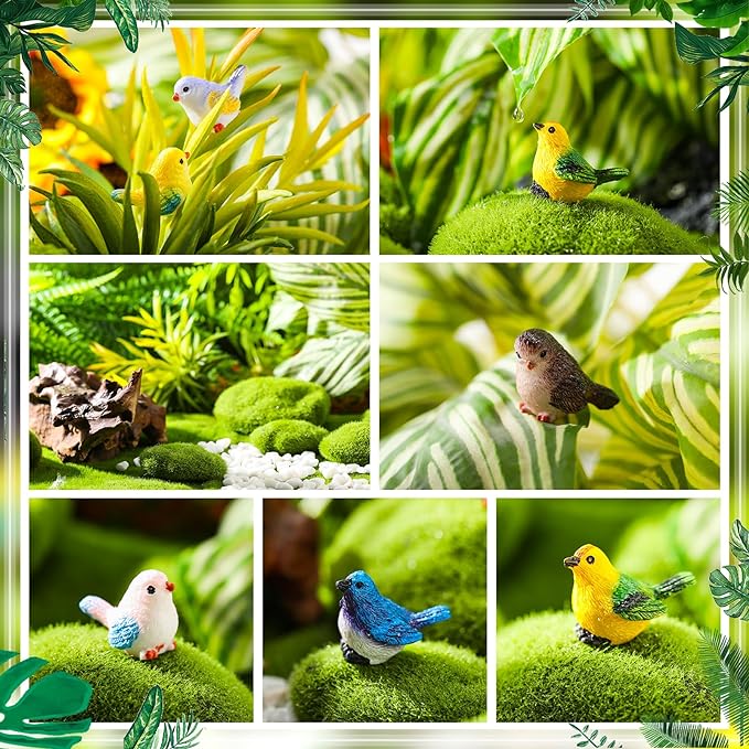 100 Pcs Mini Resin Birds Figurines Miniature Dollhouse Accessories Cute