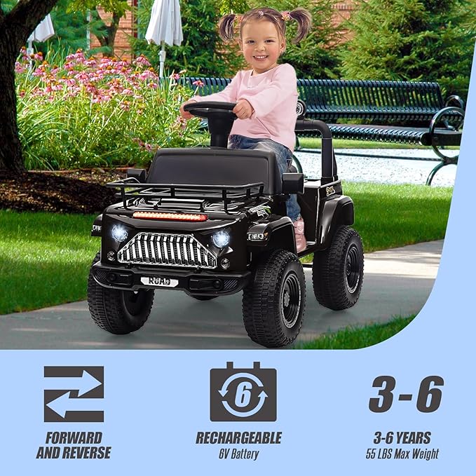 Hetoy 6V Ride On Car for Toddlers - Battery Powered Electric Car for Kids with Music, LED Light 4 Wheels 3-6 Years,