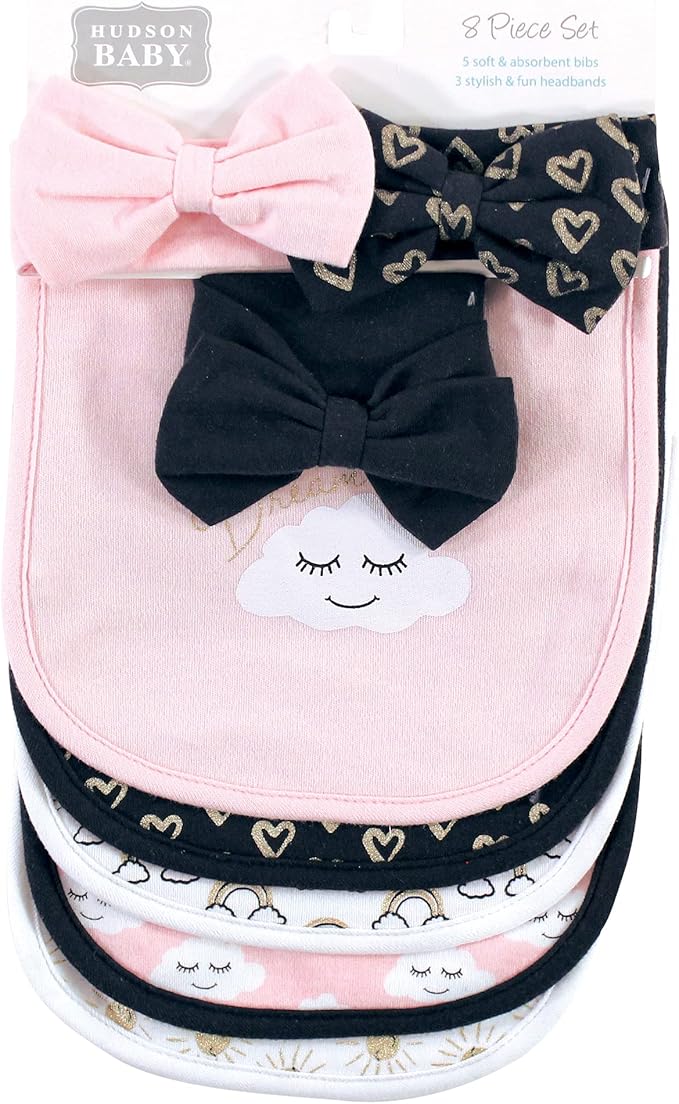 Hudson Baby Unisex BabyCotton Bib and Headband or Caps Set