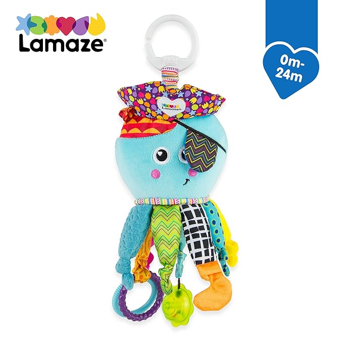 Lamaze Clip On Car Seat and Stroller Toy - Captain Calamari - Crinkle Car Seat Toys and Stroller Toys - Sensory Toys for Babies - Travel Toys for Car - Infant Toys Ages 0 Months and Up