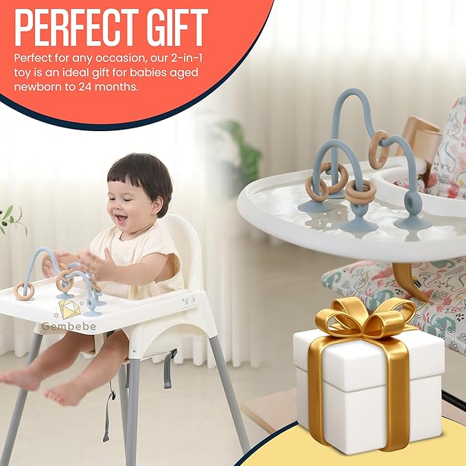 High Chair Toys with Suction Cups | Silicone & Wooden High Chair Suction Cup Toys for Babies 6-12 Months
