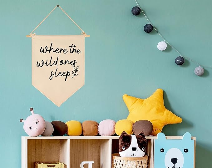 GEANHIL 'Where The Wild Ones Sleep' Natural Beige Banner - Wall Decor Gift for Nursery Bedroom Kids' Room, New Year