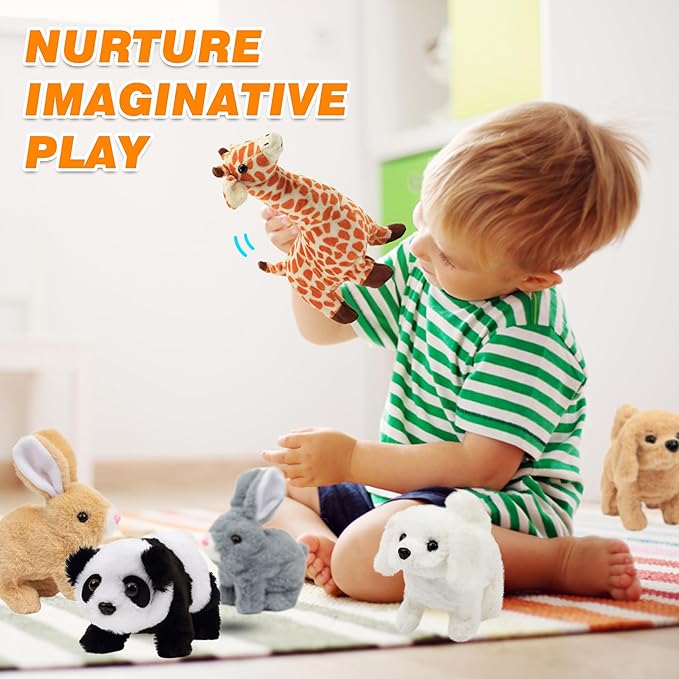 Hopearl Hopping Rabbit Interactive Electronic Pet Plush Bunny Toy with Sounds and Movements Animated Walking Wiggle Ears Twitch Nose Gift for Toddlers Birthday, Brown 7''