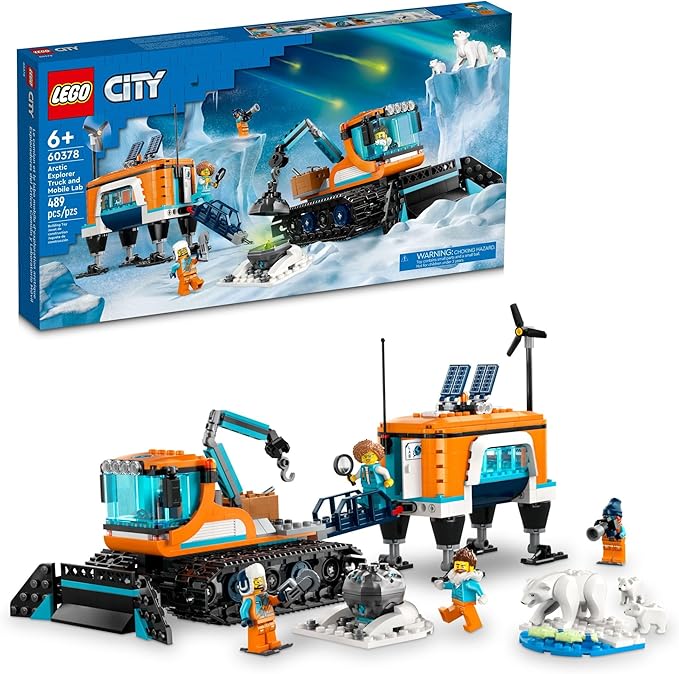 LEGO City Exploration Arctic Explorer Truck and Mobile Lab 60378 Building Set for Ages 6+ with a Tracked Vehicle, Laboratory on Skis 4 Minifigures 3 Polar
